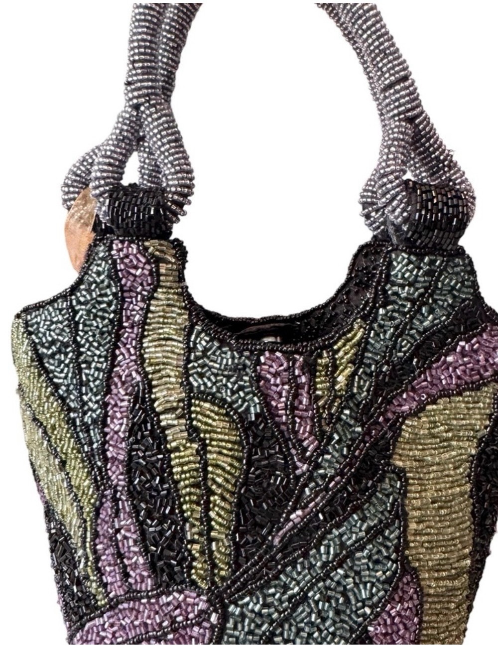 Elegant Beaded Handbag - Black, Purple, Gold, Silver-NWT